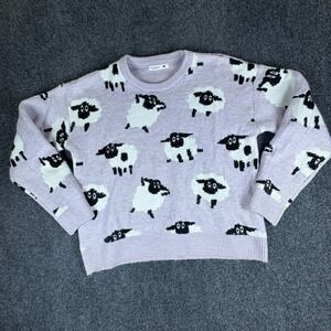 Terranova Sweater Womens Medium Light Lilac Sheep Print Knit Crew Neck Pullover‎